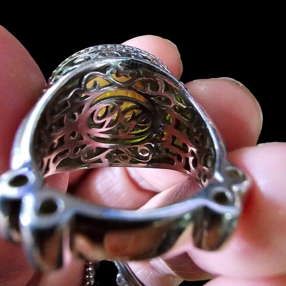 Retired Dallas Prince Peridot & cz Sterling silver Halo Style Ring with gold - Picture 3 of 5